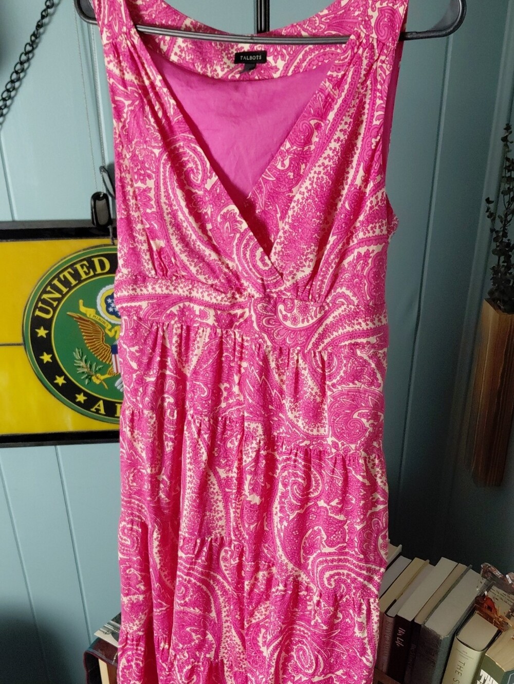 Talbots Pink Paisley, Sleeveless V-Neck, Maxi Dress, SIZE:12